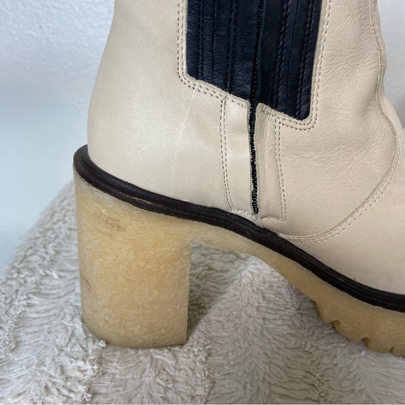 Free People Women’s 6 (36) Hames Chelsea Boots White Leather Chunky Heel - Picture 12 of 15